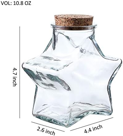 Ushy Housewares | Jarros de vidro em forma de estrela com tampas de cortiça | Conjunto de 6 | Garrafas de desejo de vidro de 10