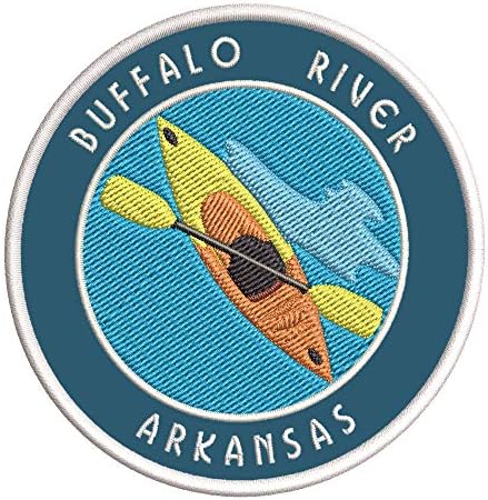 Rio Buffalo, Arkansas Kayak Bordado Patch Patch Diy Ferro-On ou Sew-On Decorative emblema emblema de férias de férias Viajar equipamentos de equipamento Apliques