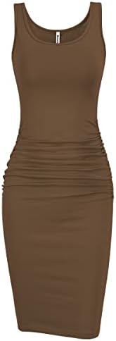 Missufe feminino sem mangas tanques ruched joelho casual bodycon vestido de vestido básico