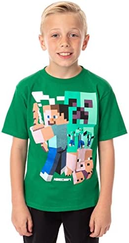 Minecraft Big Boy's Camiseta Steve Pickaxe Pig Zombies Green gráfico