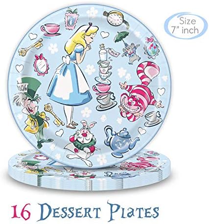 Alice in Wonderland Party Supplies para 16 - placas de papel grandes, pratos de sobremesa, guardana