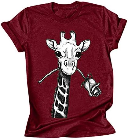 Tees gráficos de animais engraçados femininos impressão de girafa impressão casual de manga curta de verão t-shirt fofo tops
