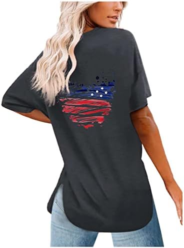 Bandeira americana feminina Tops de 4 de julho 4º sem mangas/manga curta Tireta t-shirt Print T-shirt Casual Independence