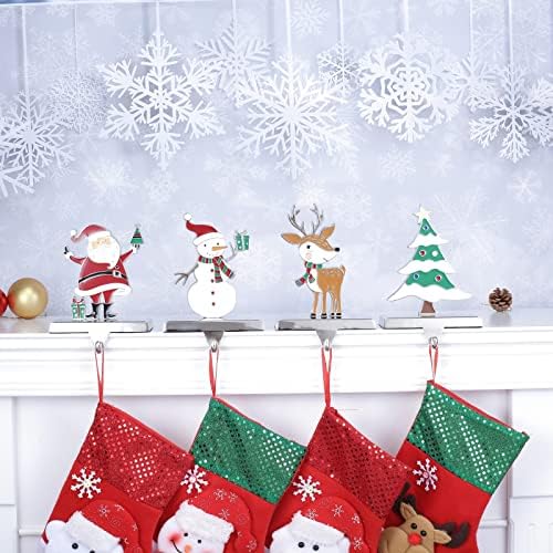 Conjunto de 4 cabides de meia de Natal para Mantel ， Rena de Natal Rena Santa Snowman Seting Setwers para cabides de estoque de lareira