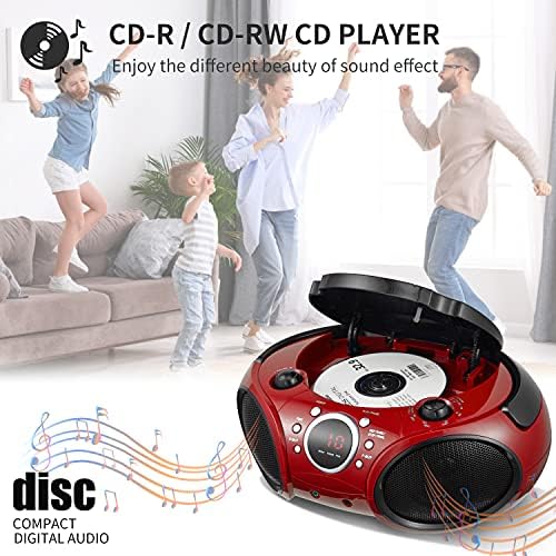 Cantando Wood 030b CD player portátil Boombox com Bluetooth para Rádio Estéreo AM FM Home, linha auxiliar, fone de ouvido, AC suportado