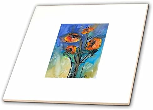 Imagem 3drose de flores laranja em vaso azul de fundo e tinta - telhas