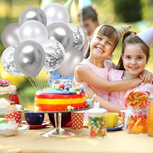 Balões metálicos cromados de confete prateado para festas 50 peças, Anyfeel 10 polegadas Balões de hélio White Pearl Conjunto