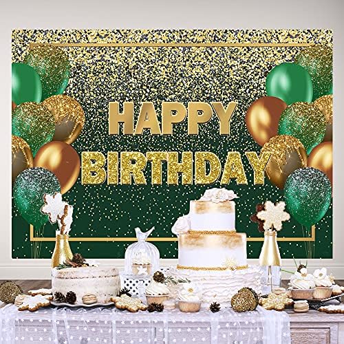 Ticuenicoa 7 × 5ft Glitter Green Gold Birthday Birthdap Balloons Gold Green Green Balões homens homens Feliz aniversário