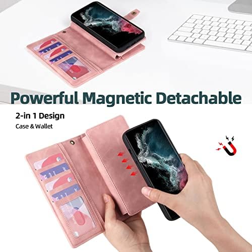 V1 Compatível com Samsung Galaxy S22 Caixa Ultra Wallet Case Magnética Zipper Cague de Couro com 11 Cartão Bola de Carteira