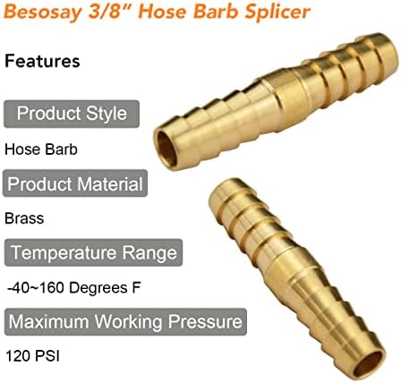 BESOSAY 3/8 polegadas a 3/8 polegadas Brass Barb Splicer Reducer Medan
