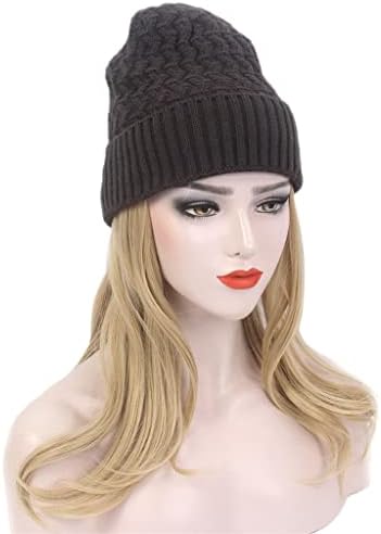 Scdzs Knit Hat Wig Fashion Europeu e American Ladies Hair Hat One Long Curly Gold Hat Wig One