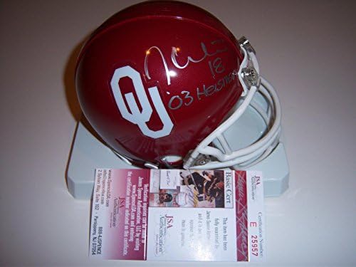 Jason White Oklahoma Sooners Heisman 03 JSA/CoA Mini capacete assinado - Mini capacetes autografados da faculdade