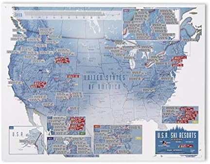 MAPS International - arranhando o mapa dos EUA Impressão de esqui - 17 x 22 polegadas