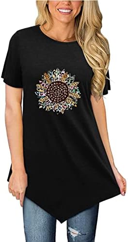 QCEMENI 4 de julho Tunic Tops Mulheres camisas de impressão de girassol de girassol