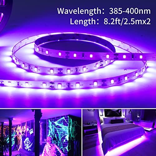 Newreach 16,4ft Faixa de luz preta USB com caixa de bateria, 5V LED Blacklight Strip 300Leds para brilhar no escuro,