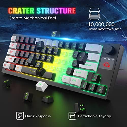Felicon pequeno teclado de cor dupla e combinação de mouse, recarregável RGB Backlit 64 teclado mecânico TKL e mouse de luz de