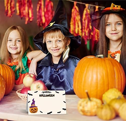 Halloween Table Plac Cards - Halloween Party Food Tent Cards - Card de nome da tabela de abóbora de outono editável para todas