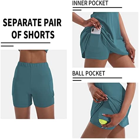 Vestido de tênis para mulheres, vestidos de tênis de golfe com shorts e bolsos embutidos para trepadeiras de treino sem mangas