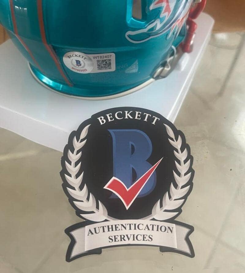 Larry Little Golphins Hof 93 assinado Flash Mini capacete Beckett autenticado