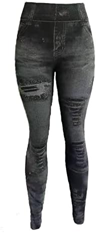 Calças de ioga Narhbrg para mulheres de jeans impressos de jeans de fitness de ginástica treino de controle de barriga com leggings