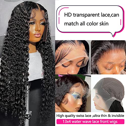 HD Transparente Lace Front Wigs 13x4 Water Wave Lace Frontal Wigs pré -arrancados com cabelos para bebês para mulheres negras 180% de densidade de densidade de glue sem glu