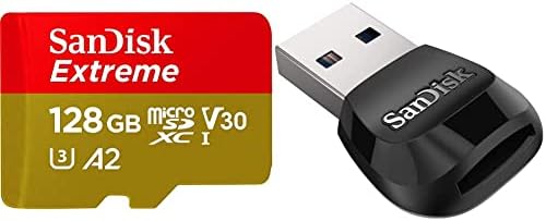 Sandisk 128 GB Extreme para jogos móveis MicroSD UHS-I CARD-C10, U3, V30, 4K, A2, Micro SD-SDSQXA1-128G-GN6GN & MOBILEMATE LEITOR DE CARDE MICROSD USB 3.0