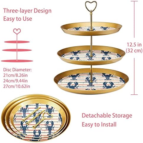 Bolo Stands Stand de 3, lagosta em listras Pedestal Display Table Sobremsert Stand para celebração do chá de bebê de