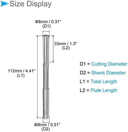 Cocu Cheghcking Reamers, corte de 8 mm DIA H7, cortador de moagem de flauta reta de alta velocidade -, 1 peça