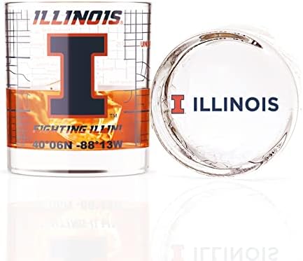 Greenline Goods University of Illinois Whisky Glass Conjunto - Contém o logotipo da cor Illinois e o mapa do campus - Ideia