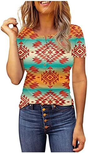 Camiseta geométrica de impressão geométrica feminina TOPS TOPS AZTEC Camiseta gráfica casual Blusa de manga curta solta Camisas de