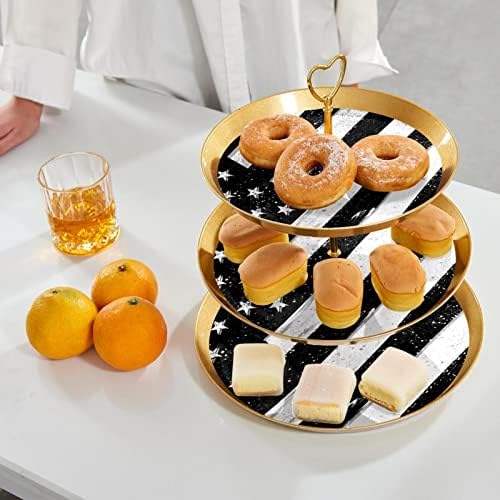 American Flag de 3 camadas de 3 camadas, suporte de bolo, suporte de sobremesa em camadas, pratos redondos para o servidor de buffet