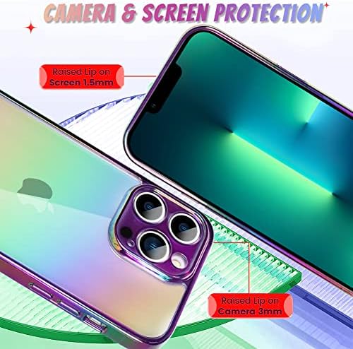 Bonoma para iPhone 13 Pro Max Case Bling Laser Laser Fluorescente Iridescent Crystal Luxury Câmera Protetor + 2* Tela Protetor de
