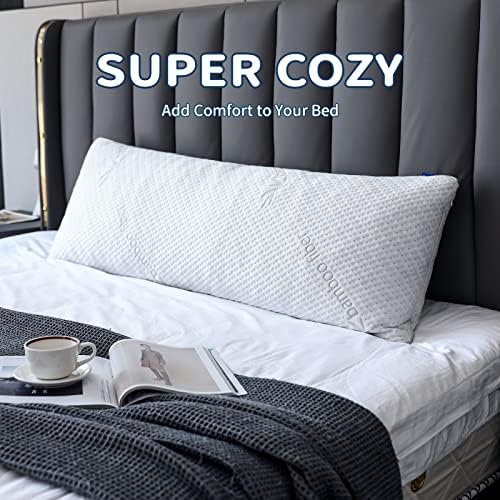 Travesseiro de corpo inteiro para adultos, espuma de memória travesseiro para dormir longo, almofada de cama de fibra de bambu resfriado com espuma de memória desfiada, travesseiros de cama ajustáveis ​​com tampa lavável para dormentes laterais