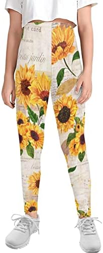 Wanyint Sunflower vintage Meninas impressas Leggings Crianças Capris Capris Pants respiráveis ​​para dança de uniforme escolar ou brincar