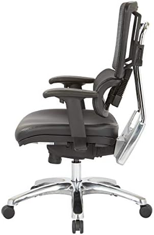Office Star Pro X996 Cadeira de escritório do gerente totalmente ajustável com suporte lombar, malha preta traseira, base de alumínio polido e sede de tecido preto de Dillon