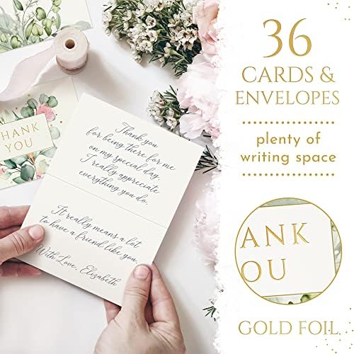 Cartões de agradecimento com eucalyptus design, 4 x 6 Cartões de agradecimento com envelopes brancos, anotações de