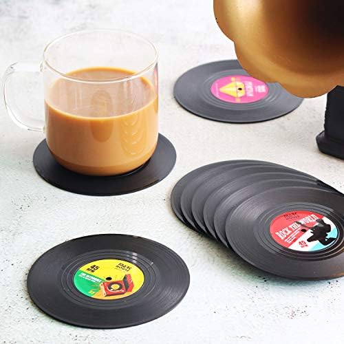 Coasters engraçados para bebidas | Conjunto de 12 registros de vinil disco amante da música Drink Coaster Conversa | Presentes de anfitriãs