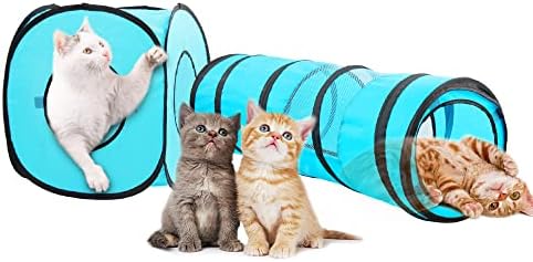 Túnel de gato Pawise, brinquedo de gato interativo, túneis de gatos colapsíveis para gatos internos com cubo de gato dobrável