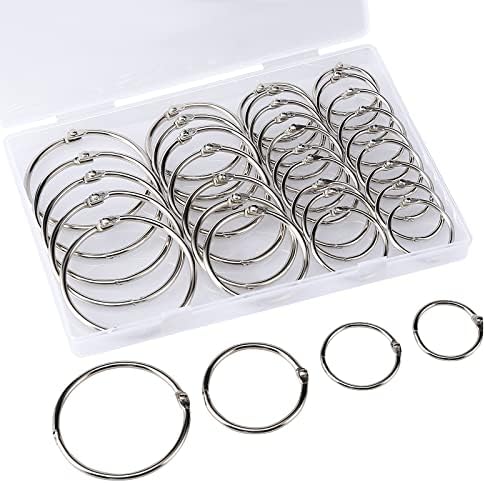 LOONENG LOW FOLHING RINGS, 1, 1,2, 1,5, 2 polegadas de tamanhos variados de níquel anéis de livros de aço, anéis de metal 60pcs para