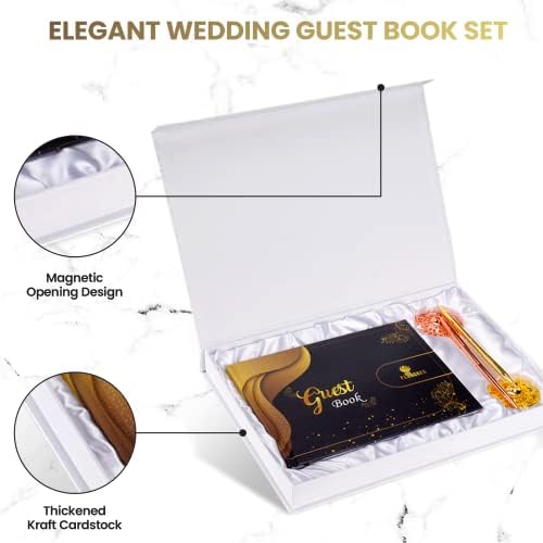 Livro de convidados de casamento de Florones com 2 canetas de metal deslumbrante e adesivos adesivos - 9 x7 capa dura 100