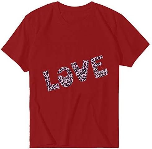 Tshirts de manga curta para mulheres do Dia dos Namorados Plus Tamanho camisa camisa Leopard Letra de impressão de impressão de