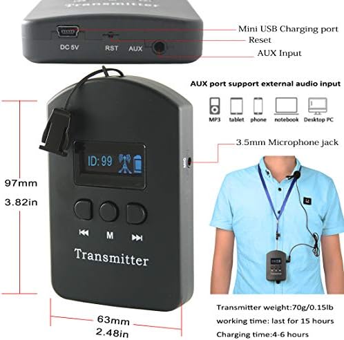 EXMAX® ISM 2.4GHZ-2.4835GHz Sistema de interpretação de idiomas sem fio com carregador de 16 soquetes para interpretação do sermão, guias de exibição da turnê, igreja, viagem, Hajj.