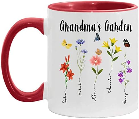 Caneca de jardim da vovó personalizada - Nome da caneca de flor bonita personalizada com crianças - presente exclusivo