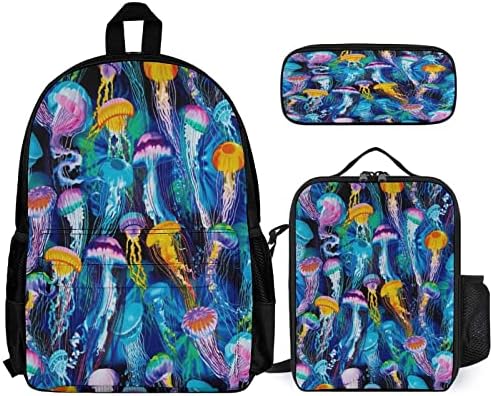 Sealife Vacation Wellesfish School Backpack Set 3pcs College Bookbag com lancheira leve e caixa de lápis para aluno
