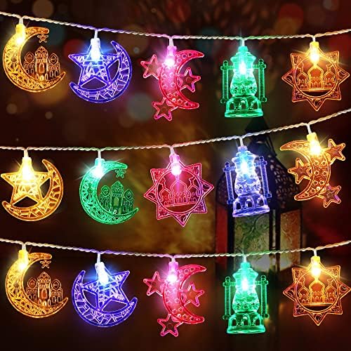 Hiboom 16 pés Lua estrela Ramadan Luzes 30 LEDs, Bateria Operada por Bateria Eid Mubarak Fairy Lights para decoração do Ramadã, luzes decorativas Eid com controle remoto