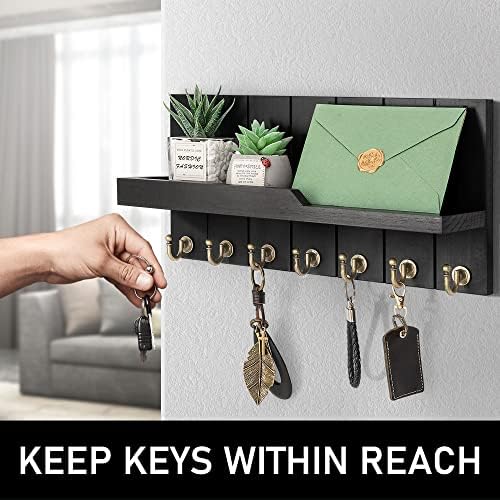 Rebinge Vision Key Holder for Wall Conjunto: 15 Rack de chave com 7 ganchos -chave e organizador de correio de 16 com quadro -negro