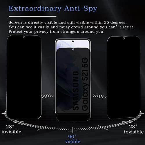 2 Protetor de tela de privacidade de embalagem para o Samsung Galaxy S21, filme de vidro temperado com privacidade