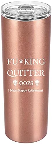 Presentes engraçados de aposentadoria 2023 para homem Mulher Fuking Quitter 20 oz Gold rosa aço inoxidável Slim Skinny Tumbler Viagem