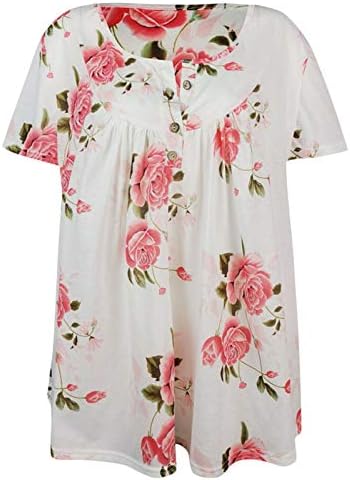 Tops de verão femininos, mulheres plus size mangas curtas henley o pescoço de blusa floral blusa t-shirt camiseta para