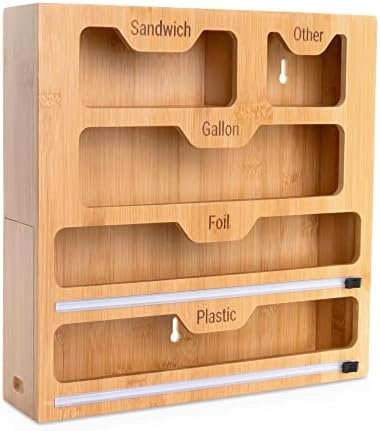 Dispensador de plástico com cortador, folha de bambu de 5 em 1 bambu e organizador de plástico para gaveta de cozinha,